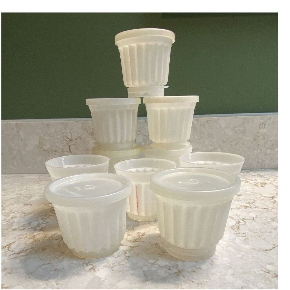 Tupperware Jello Molds Set – 10 Piece – White Round with Lids – Reusable